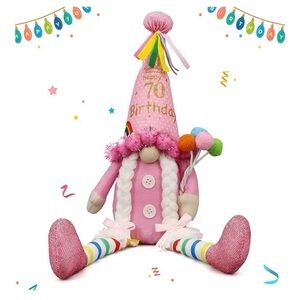 (Happy 70th birthday Women-plush)Gnome. NEW